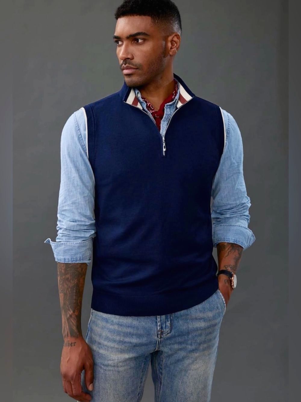 PJ PAUL JONES Mens Sweater Vest Quarter Zip Sz M